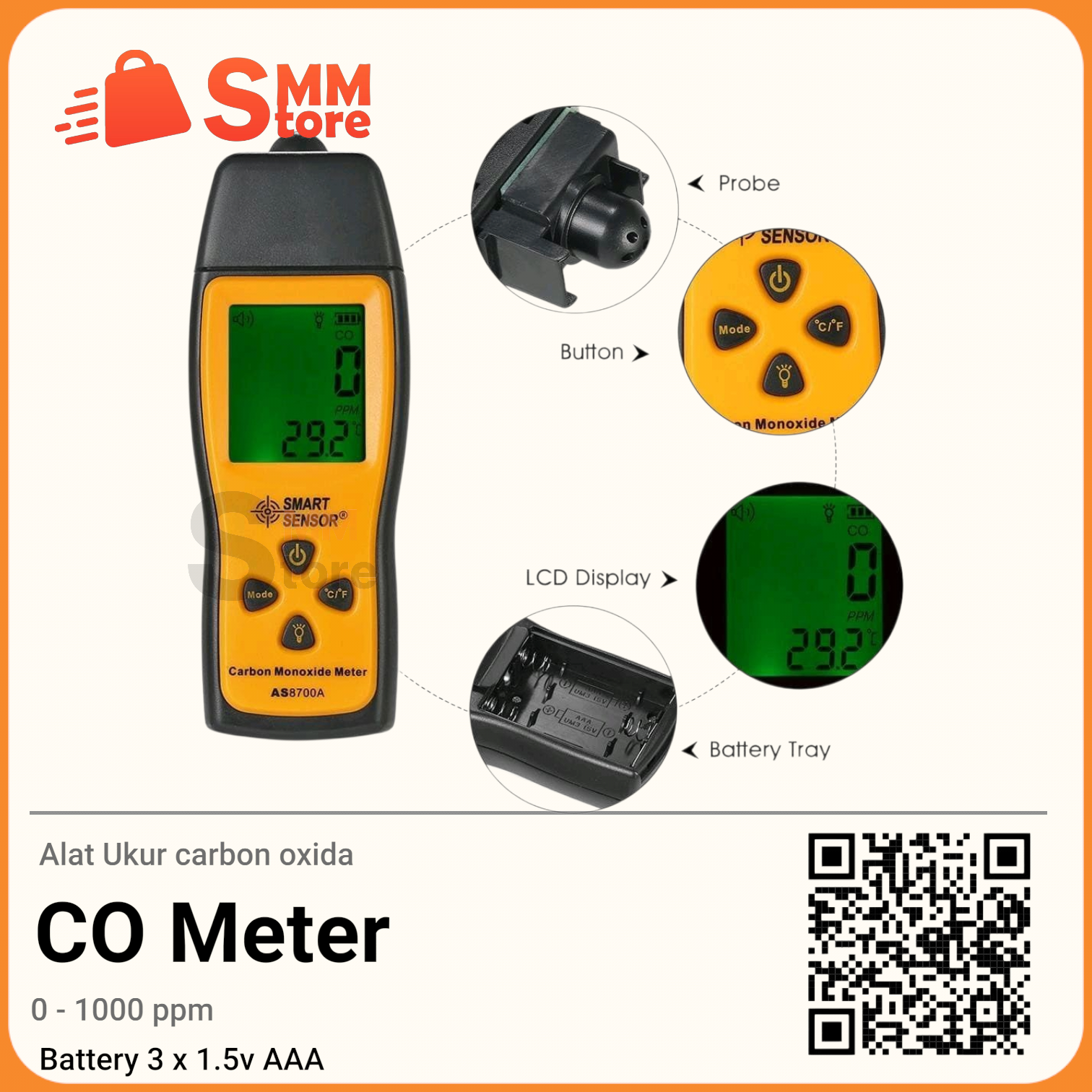 Digital CO Carbon Monoxide Meter karbon monoksida gauge CO Gas Analyze - Gambar 3